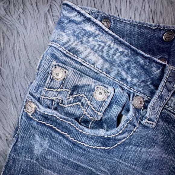 Miss Me Jeans Womens 27 Bootcut Embellished Pocket Medium Wash Flare Bell Bottom - Picture 8 of 15